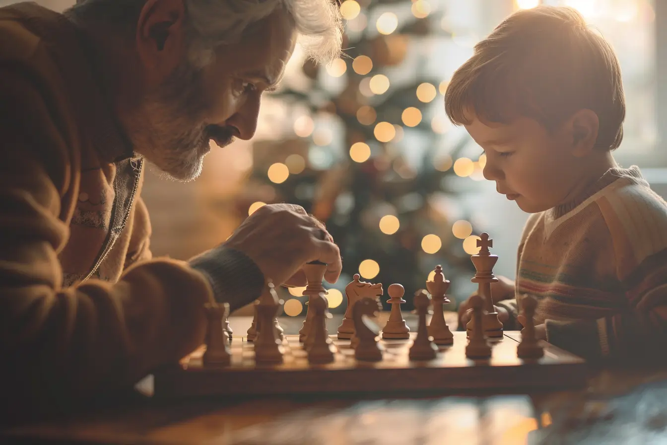 Partie d'échecs entre un père et son fils